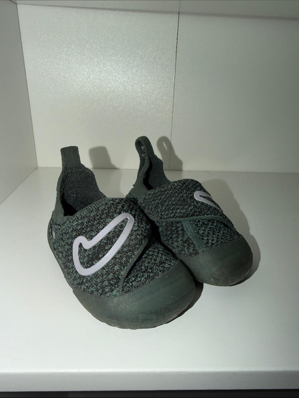 Nike Kids Green Knit Slip-On Sneakers with White Swoosh